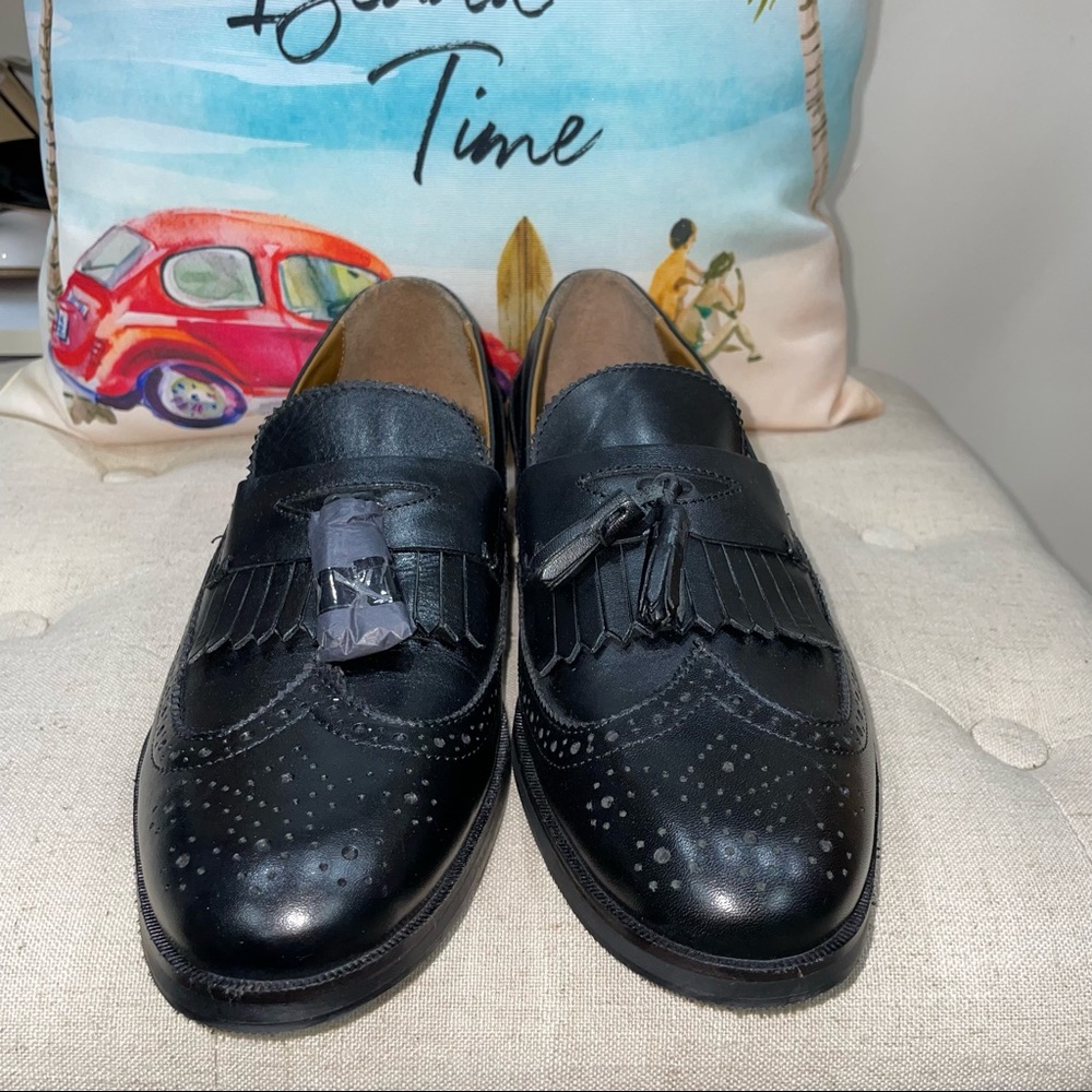 ASOS NWOB! Fringe/Tassel Dress Loafers In Black Polished Leather Shoes - Picture 5 of 12
